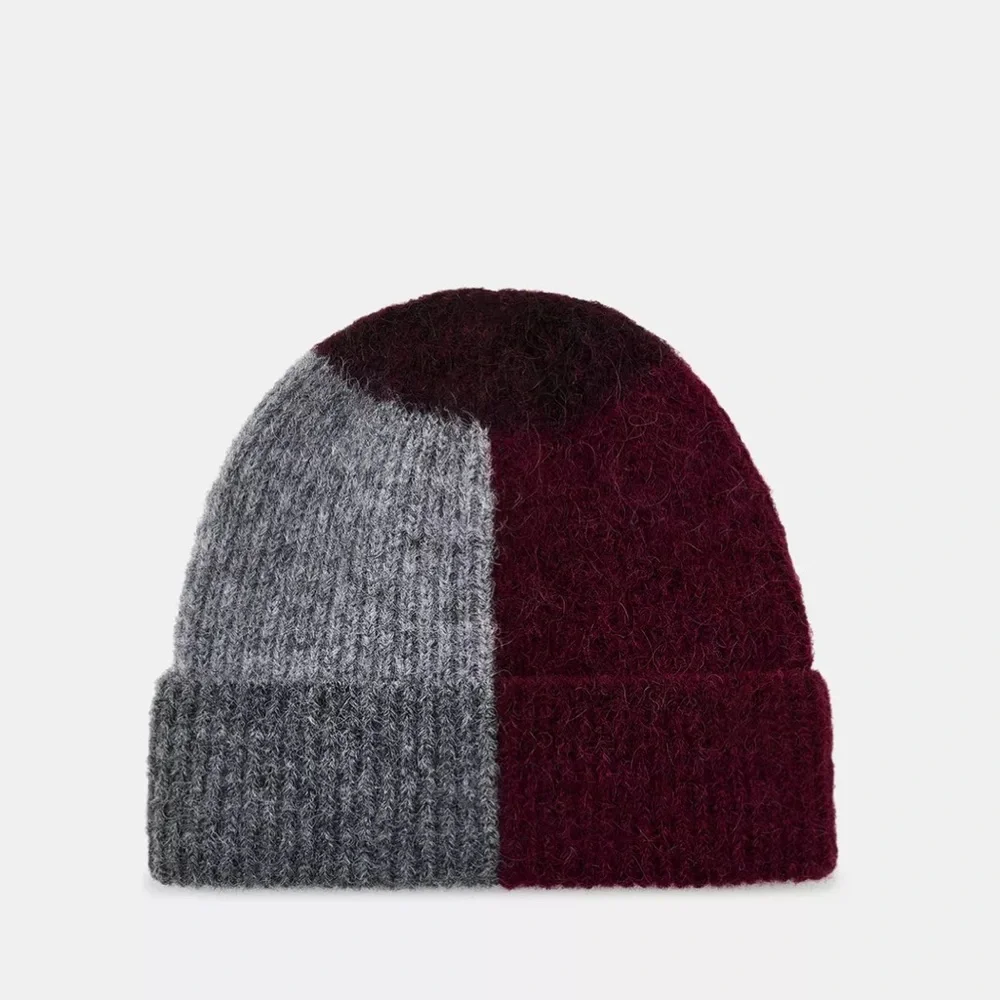 Zara NWT printed knit wool blend beanie 3739/007